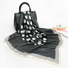 LA FERANI 90x90 Silk Scarf White Black Dots Business Shawl Wrap Silk Stole Foulard N166