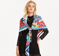 LA FERANI 130x130 Silk Scarf Art Style Colourful Shawl Wrap Silk Stole Foulard N173