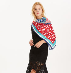 LA FERANI 130x130 Silk Scarf Art Style Colourful Shawl Wrap Silk Stole Foulard N173