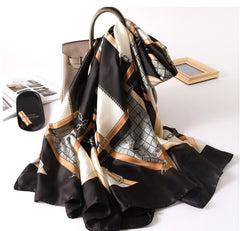 LA FERANI 180x90 Silk Scarf Beige Black Shawl Business Wrap Silk Stole Foulard N190