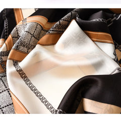LA FERANI 180x90 Silk Scarf Beige Black Shawl Business Wrap Silk Stole Foulard N190