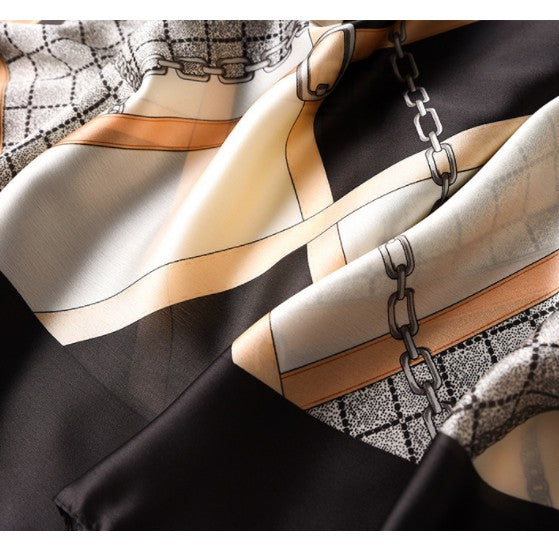 LA FERANI 180x90 Silk Scarf Beige Black Shawl Business Wrap Silk Stole Foulard N190