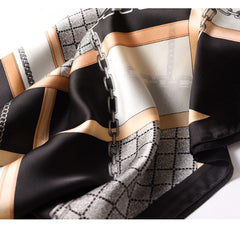 LA FERANI 180x90 Silk Scarf Beige Black Shawl Business Wrap Silk Stole Foulard N190