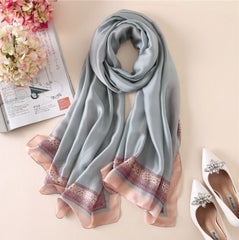 LA FERANI 180x90 Silk Scarf Pink Turquoise Shawl Business Wrap Silk Stole Foulard N191