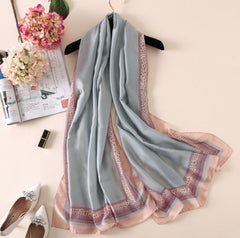 LA FERANI 180x90 Silk Scarf Pink Turquoise Shawl Business Wrap Silk Stole Foulard N191