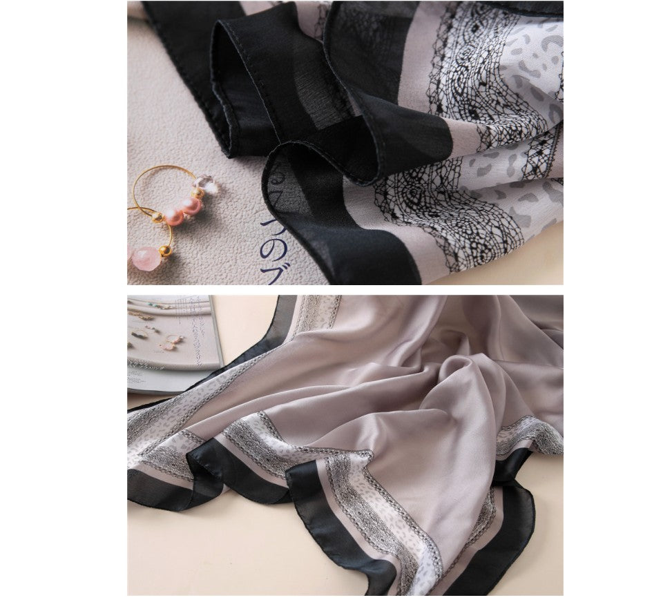 LA FERANI 180x90 Silk Scarf Grey Black Shawl Business Wrap Silk Stole Foulard N191