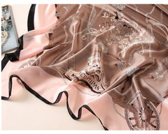 LA FERANI 180x90 Silk Scarf Pink Beige Horse Print Stole Shawl Wrap Foulard N194