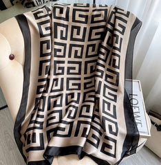 LA FERANI 180x90 Silk Scarf Beige Black Business Stole Shawl Wrap Foulard N195