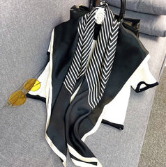 LA FERANI 90x90 Silk Scarf Black White Business Stole Shawl Wrap Foulard N202