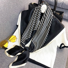 LA FERANI 90x90 Silk Scarf Black White Business Stole Shawl Wrap Foulard N202