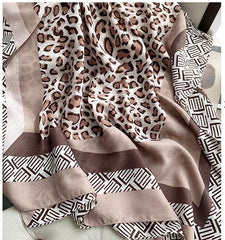 LA FERANI 180x90 Silk Scarf Leopard Beige Brown Business Stole Shawl Wrap Foulard N211