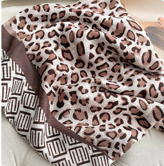 LA FERANI 180x90 Silk Scarf Leopard Beige Brown Business Stole Shawl Wrap Foulard N211