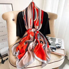 LA FERANI 180x90 Silk Scarf Red Horse Print Stole Shawl Wrap Foulard N212