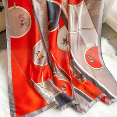 LA FERANI 180x90 Silk Scarf Red Horse Print Stole Shawl Wrap Foulard N212