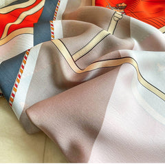 LA FERANI 180x90 Silk Scarf Red Horse Print Stole Shawl Wrap Foulard N212