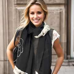 180x90 Silk Scarf Black Business Stole Shawl Wrap Foulard N213