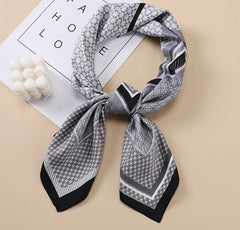 LA FERANI Silk Scarf 90x90 Stole Grey White Business Shawl Wrap Neck Foulard N224