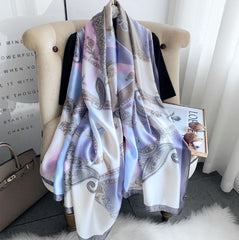 LA FERANI 180x90 Silk Scarf blue white Stole Shawl Wrap Foulard N228