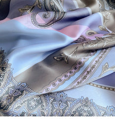 LA FERANI 180x90 Silk Scarf blue white Stole Shawl Wrap Foulard N228