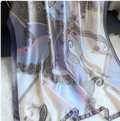 LA FERANI 180x90 Silk Scarf blue white Stole Shawl Wrap Foulard N228