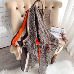 LA FERANI 180x90 Silk Scarf Beige Brown Business Stole Shawl Wrap Foulard N229