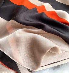 LA FERANI 180x90 Silk Scarf Beige Brown Business Stole Shawl Wrap Foulard N229