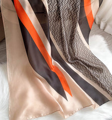 LA FERANI 180x90 Silk Scarf Beige Brown Business Stole Shawl Wrap Foulard N229