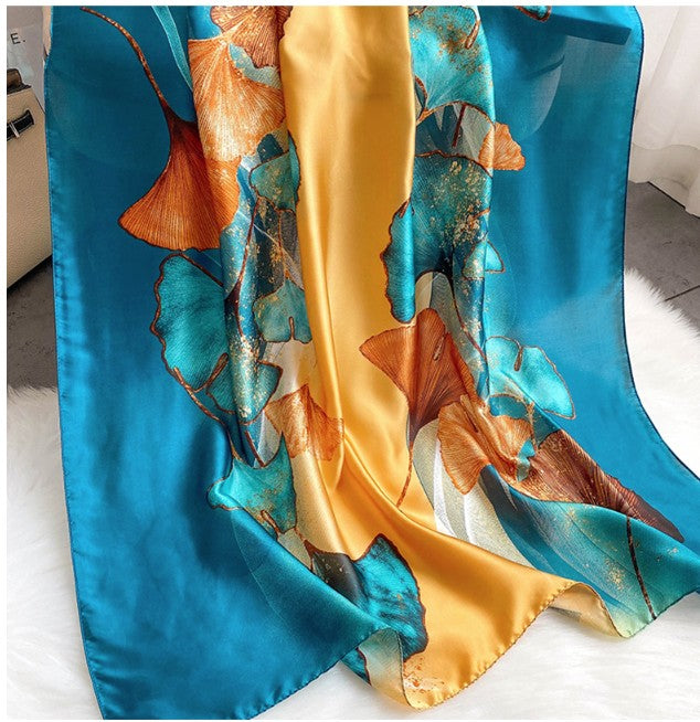LA FERANI 180x90 Silk Scarf Blue Colourful Orange Stole Shawl Wrap Foulard N230