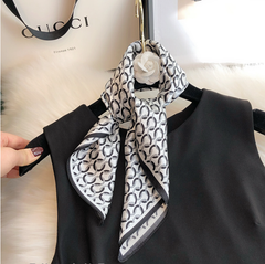 LA FERANI 90x90 Silk Scarf Black White Business Stole Shawl Wrap Foulard N232