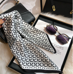 LA FERANI 90x90 Silk Scarf Black White Business Stole Shawl Wrap Foulard N232