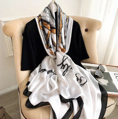 LA FERANI 180x90 Silk Scarf White Business Stole Foulard Shawl Wrap N236