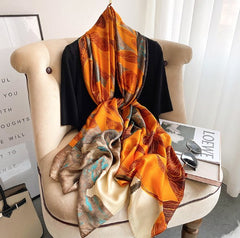 LA FERANI 180x90 Silk Scarf Orange Beige Stole Foulard Shawl Wrap N237