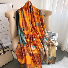 LA FERANI 180x90 Silk Scarf Orange Beige Stole Foulard Shawl Wrap N237