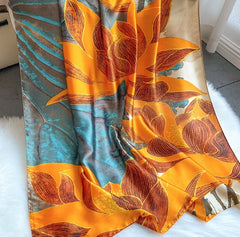LA FERANI 180x90 Silk Scarf Orange Beige Stole Foulard Shawl Wrap N237