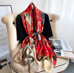 LA FERANI 180x90 Silk Scarf Rot Beige Stole Foulard Shawl Wrap N237