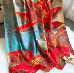 LA FERANI 180x90 Silk Scarf Rot Beige Stole Foulard Shawl Wrap N237