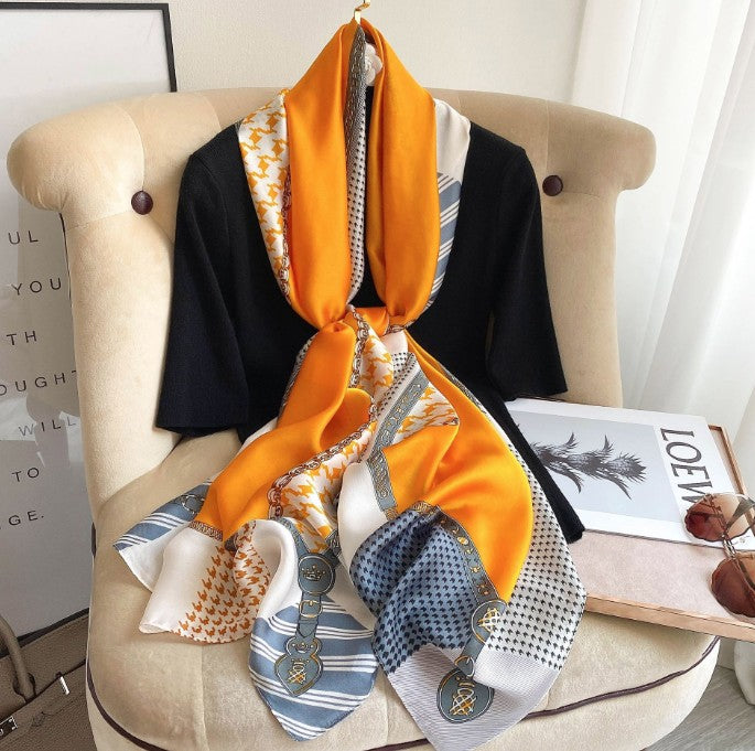 LA FERANI 180x90 Silk Scarf Orange Stole Foulard Shawl Wrap N240