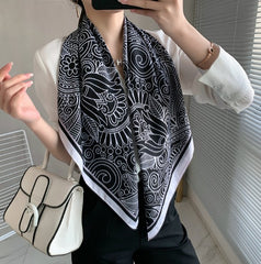 90x90 Silk Scarf White Black Business Stole Foulard Shawl Wrap N242