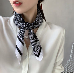 LA FERANI 90x90 Silk Scarf White Black Business Stole Foulard Shawl Wrap N242