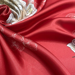LA FERANI 90x90 Silk Scarf Beige Red Vintage Style Silk Stole Shawl Wrap Foulard N249