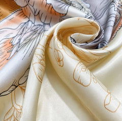 LA FERANI 90x90 Silk Scarf Beige Red Vintage Style Silk Stole Shawl Wrap Foulard N249