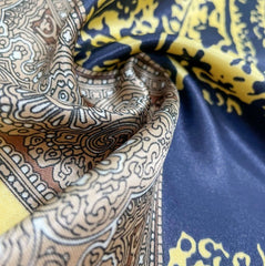 LA FERANI 90x90 Silk Scarf Beige Blue Vintage Style Silk Stole Shawl Wrap Foulard N250