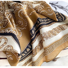 LA FERANI 180x90 Silk Scarf Gold Vintage Style Silk Stole Shawl Wrap Foulard N251