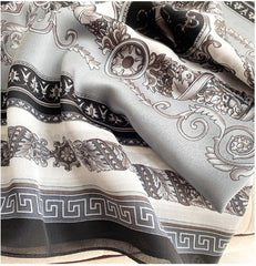 LA FERANI 180x90 Silk Scarf Grey White Vintage Silk Stole Vintage Foulard Shawl N251