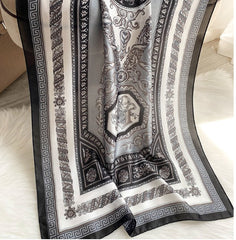 LA FERANI 180x90 Silk Scarf Grey White Vintage Silk Stole Vintage Foulard Shawl N251