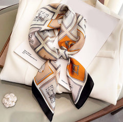 LA FERANI 90x90 Silk Scarf horse white black Silk Stole Vintage Foulard Shawl N252