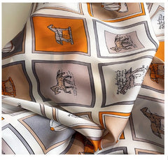 LA FERANI 90x90 Silk Scarf horse white black Silk Stole Vintage Foulard Shawl N252
