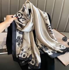 LA FERANI 180x90 Silk Scarf Beige Gold black Business Style Stole Wrap Foulard N258