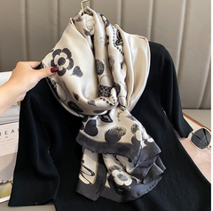 LA FERANI 180x90 Silk Scarf Beige Gold black Business Style Stole Wrap Foulard N258