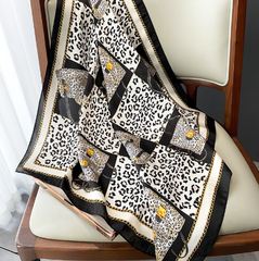 90x90 Silk Scarf black white Leopard Silk Stole Foulard N269